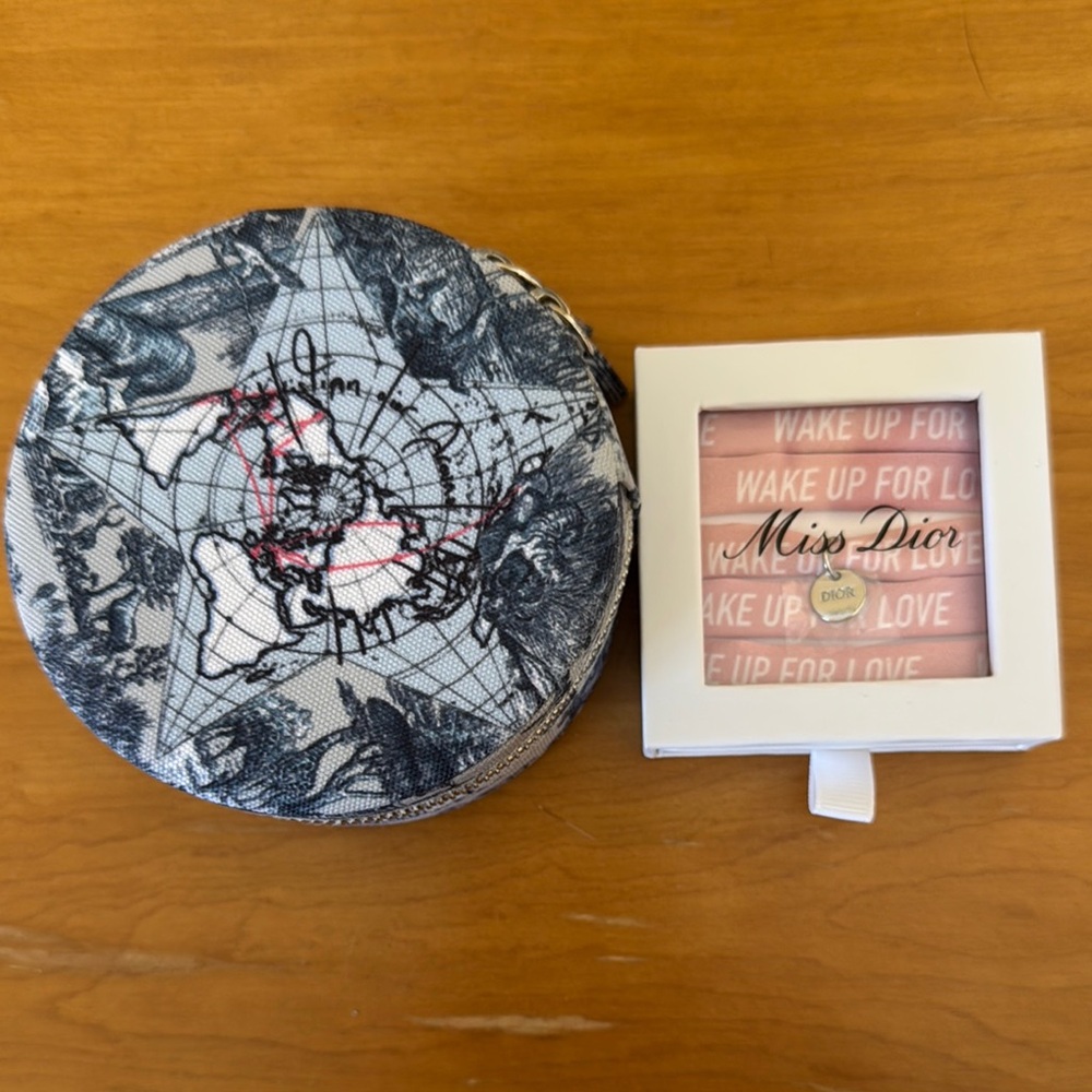 Around The World Dior Patterned jewelry pouch with Miss Dior wrap bracelet